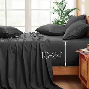 Extra Deep Pocket  Sheets - Fits Mattress 18-24 Inches Deep - 6 count Hotel Luxury 1800 Thread Count Microfiber Sheet Set - Ultra Soft Dark Grey  Size Bed Sheets