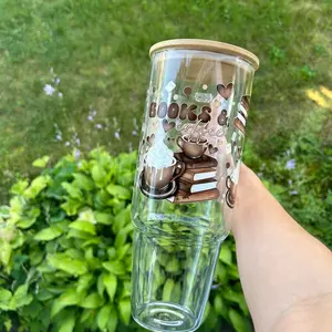 Coffee and Books 40oz Clear Glass Tumbler with Handle