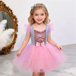 Magical Pink Princess Tulle Dress, Girls Sparkle Sequined Tutu Outfit for Birthdays & Daily Wear