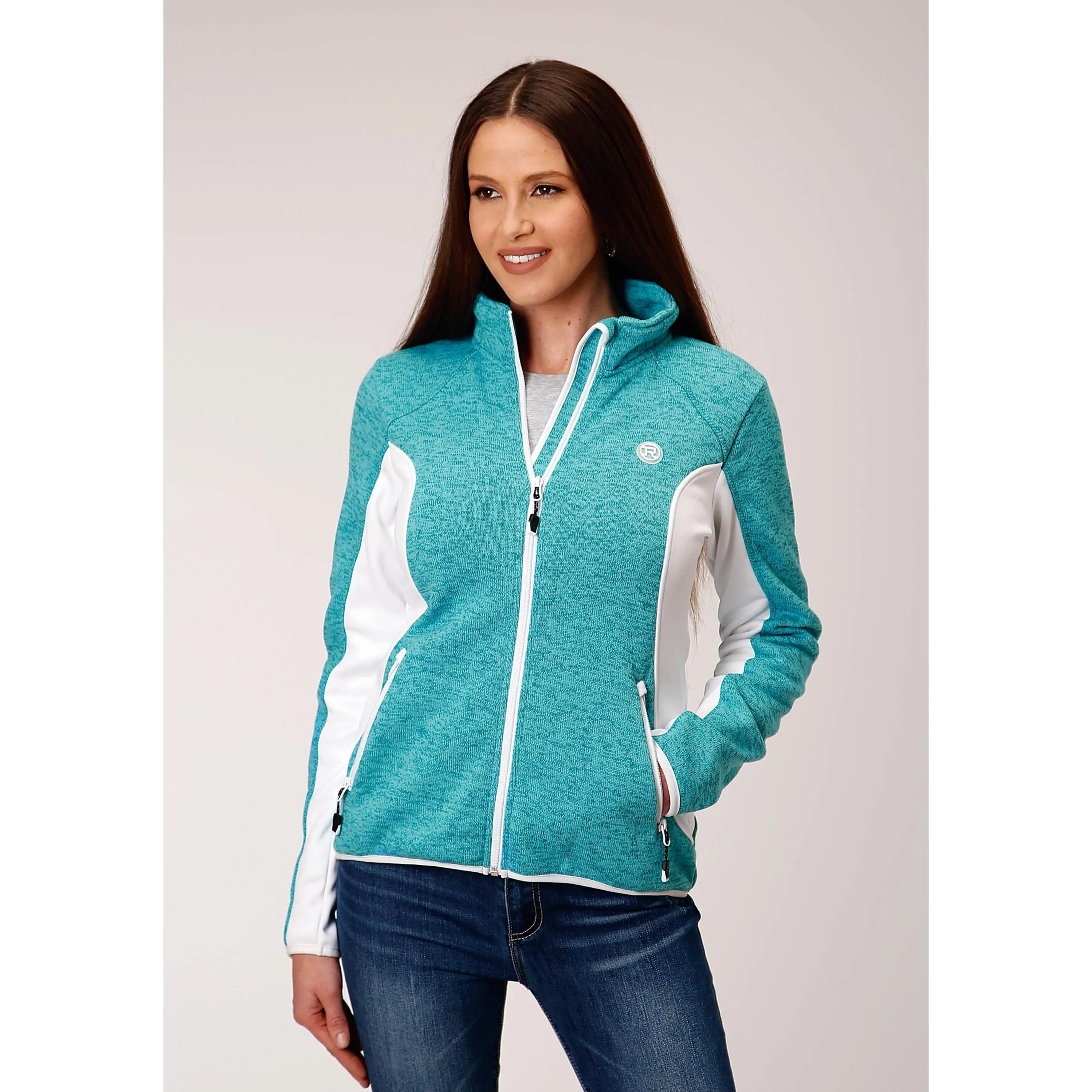 Womens Melange Aqua Sweater Knit Tech Jacket