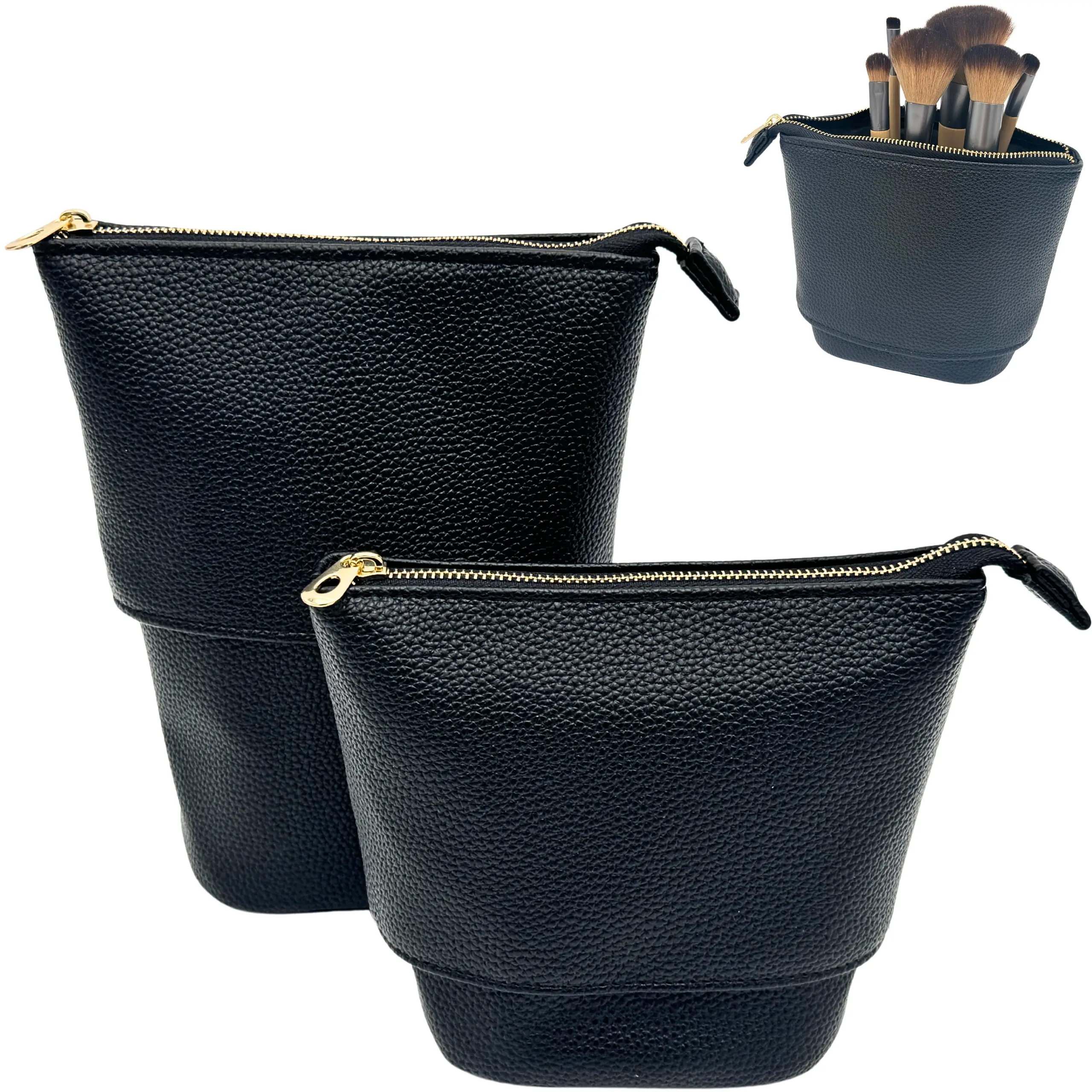 Standup Makeup Brush Holder Convertible Travel Makeup Bag with 7 Slots & Zipper for Easy Access Compact Lightweight & Spill Resistant Cosmetic Case Organizer Makeup Storage Bag Handheld Cosmetic Pouch