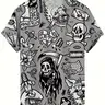 Vintage Pirate Pattern 3D Print Casual Printed Men's Collared Shirt, Casual Hip-Hop Rock Streetwear Fashion Shirt, Short Sleeve Slim Fit Blouse, Summer Hawaiian Tropical T-Shirt