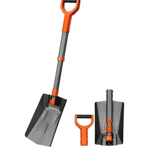 Folding Snow Shovel 39" Extendable with Thickened Aluminum Handle, Reinforced Iron Hinge, Portable for Cars, Snowmobiles, Camping & Mud