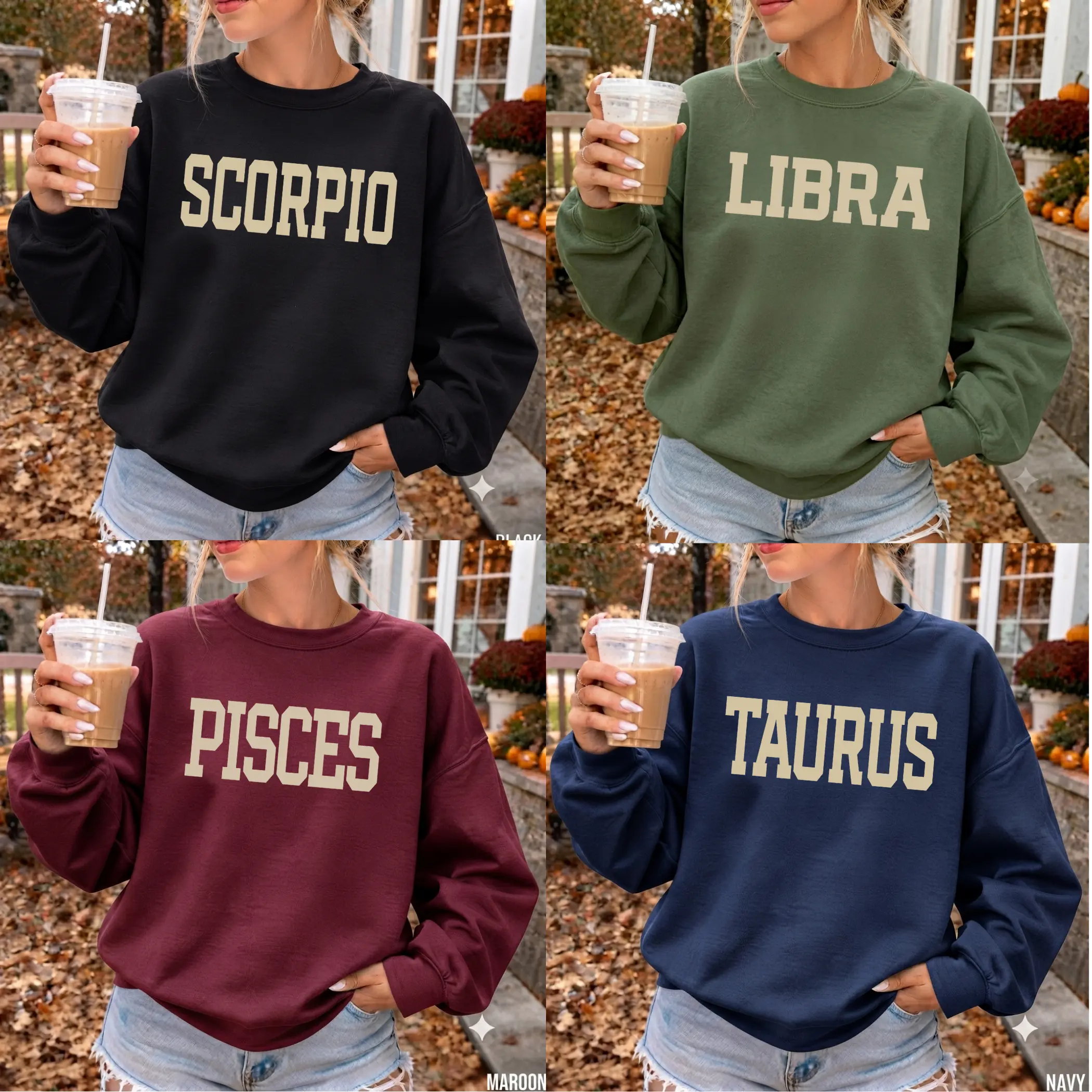 Full 12 Zodiac Sweatshirt, Astrology Horoscope Crewneck, Vintage Zodiac Signs Graphic Sweatshirt, Celestial Gift for Women Men, Birthday Gift Friend - By Thanya LLC