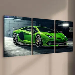 Car Pattern Canvas Painting, 3 Counts Wooden Framed Canvas Painting, Modern Wall Decor Artwork for Home Living Room Bedroom Office