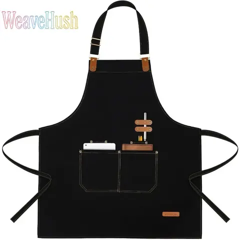 Premium Chef Apron for Men & Women, Oil & Stain Resistant Cooking Apron with Large Pockets, Adjustable Comfortable Waterproof Bib Apron Perfect for Home Cooking, Baking, Grilling, BBQ, Camping, Backyard Parties & Commercial Kitchen Chef Use