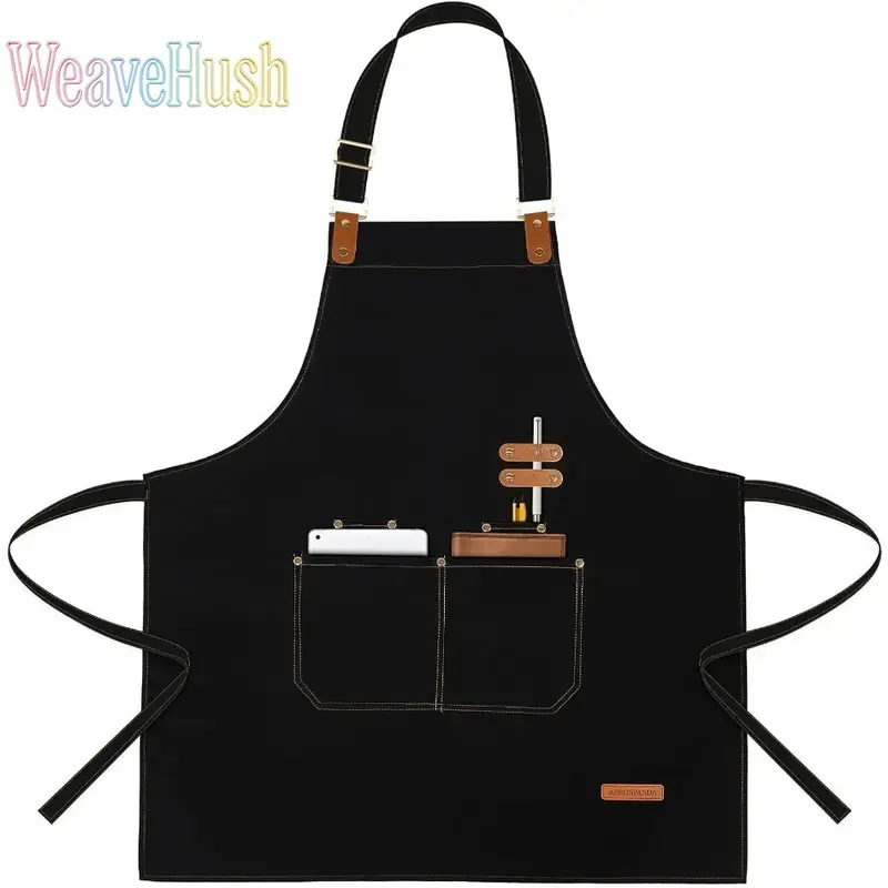 Premium Chef Apron for Men & Women, Oil & Stain Resistant Cooking Apron with Large Pockets, Adjustable Comfortable Waterproof Bib Apron Perfect for Home Cooking, Baking, Grilling, BBQ, Camping, Backyard Parties & Commercial Kitchen Chef Use