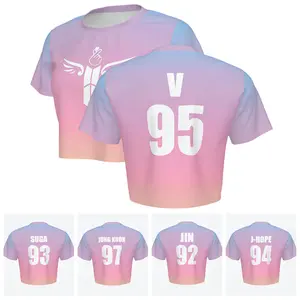 BT21 2026 ARIRANG ARMY Women Round Neck Cropped T-Shirt Pink & Blue Kpop Graphic Tee Sexy Y2K Slim Fit Summer Streetwear S-XXL (V 95 / Jung Kook 97 / Suga 93)