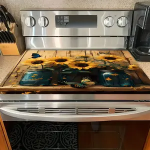 Soft Gas Stove Top Panel Protector Pad, Sunflower Wood Grain Design, Scratch Resistant, Easy to Clean, Multi-Purpose Kitchen Cover, Stove Plate