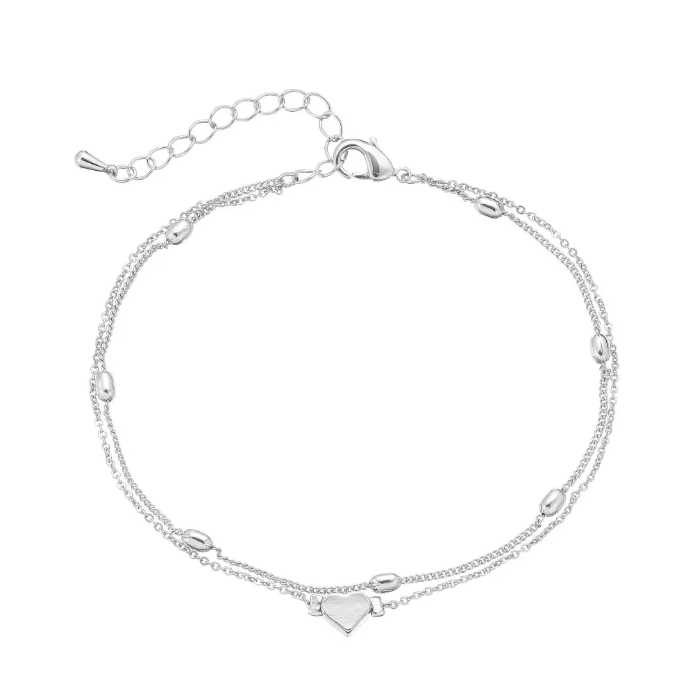 Arria Premium White Gold Tone Layered Heart Charm Chain Anklet Arria Premium White Gold Tone Layered Heart Charm Chain Anklet