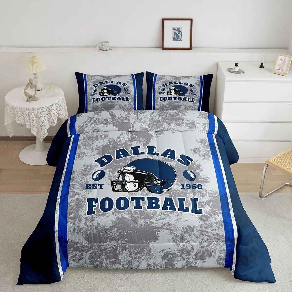 Football Comforter Set Dallas Bedding Set for Kids Boys Girls American Football Gifts Duvet Quilt Rugby Sports Bedroom Decor