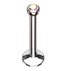 Rainbow Aurora CZ Bezel Labret Stud (Convex Disk)