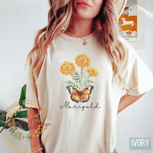 Marigold Birth Shirt Comfort Colors October Shirt Marigold Gift October Birth Flower Shirt Botanical Shirt Wildflower Shirt Butterfly