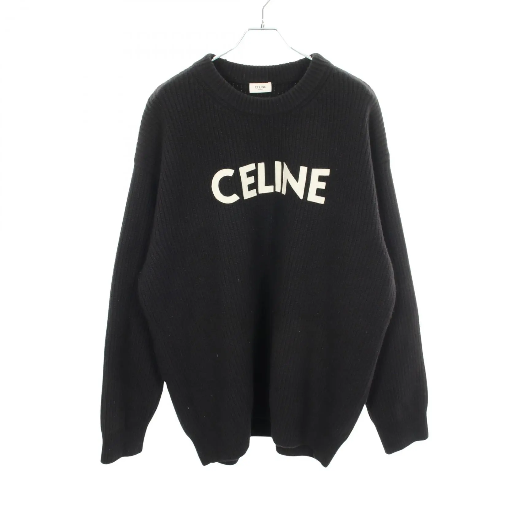 Pre-owned Celine Wool Small Leather Goods Logo Oversize Knit Top