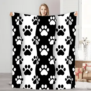 Cozy Black & White Dog Paw Print Flannel Blanket - All-Season Comfort, Tear-Resistant, Ideal for Napping, Camping, Travel - Perfect Gift for Pet Lovers, Travel Blanket | Modern Throw | Tear Resistant Fabric, Dog Blanket