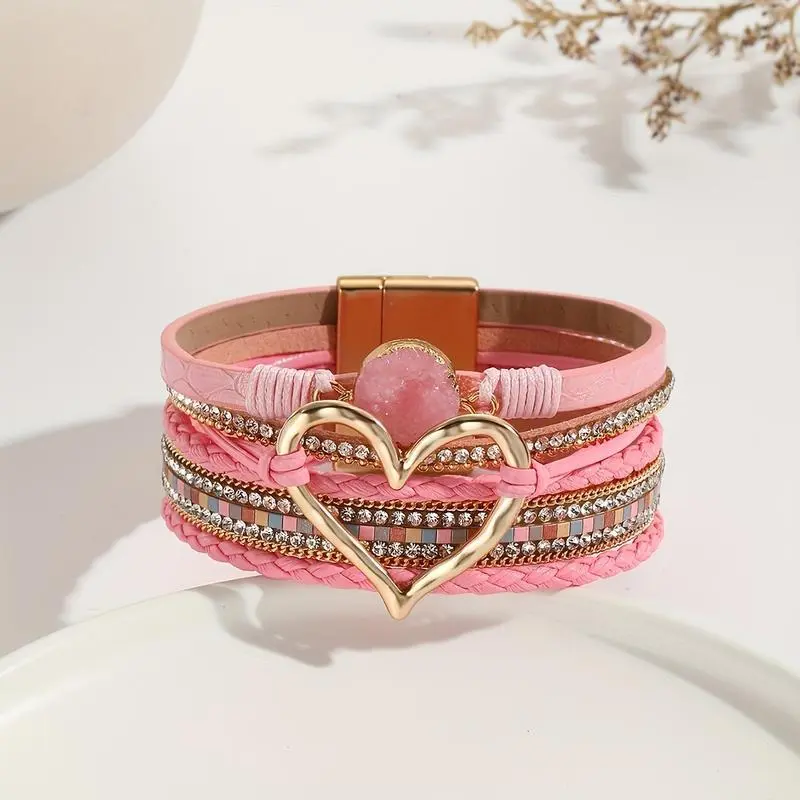 1pc Boho Chic Multi-Layer Faux Leather Bracelet with Synthetic December Birthstone, Heart Charm, and Magnetic Clasp - Versatile Accessory for Daily and Party Occasions, Spring Festival Ready 1pc Boho Chic Multi-Layer Faux Leather Bracelet with Synthetic December Birthstone, Heart Charm, and Magnetic Clasp - Versatile Accessory for Daily and Party Occasions, Spring Festival Ready