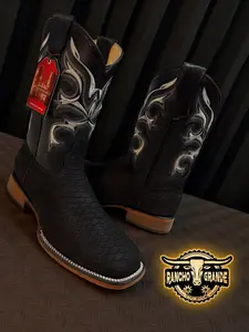 Botas para Caballero Piel Genuina con Nuevo Diseno / Men's Square Toe Boots Genuine Leather New Print Design