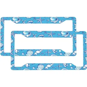 Ocean Shell Starfish Pattern License Plate Frames for Women Men 2 Pack Universal Aluminum Car License Plate Cover Holders with 4 Holes and Screws Car Accessories Decorative ﻿