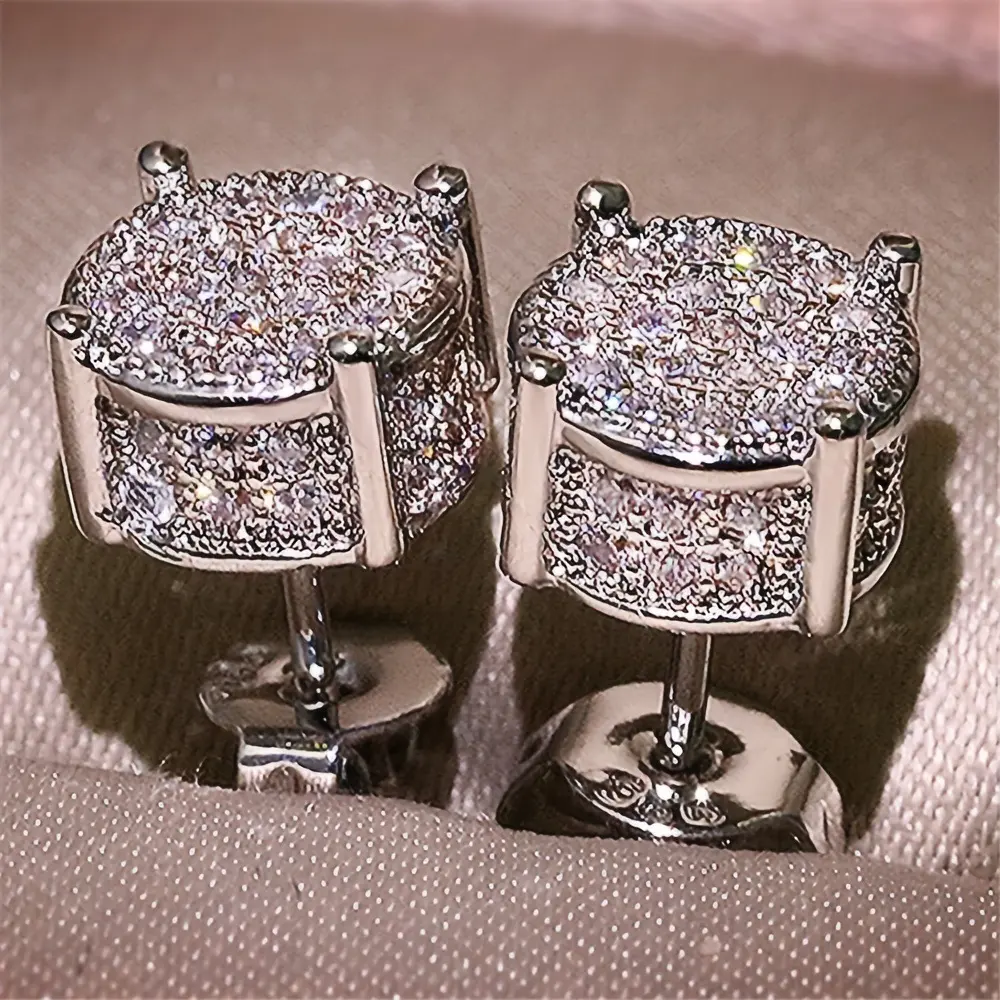 Unisex Round Stud Earring Jewelry - High Quality Rhinestone-Adorned Statement Earrings, Diamond-Embellished Fashion Accessory, High Quality Earrings