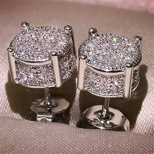 Men's and women's round stud earrings with rhinestones, fashionable accessory
