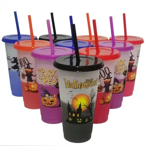 10pack 24oz Halloween Color Changing Cups with Lids and Straws, 710ml Plastic Tumblers Cup Bulk Trick or Treat Cups, Reusable Cup Bulk for Halloween Party Favors, Halloween Decorations Indoor Home, Ideal Gifts for Birthday Housewarming Christmas