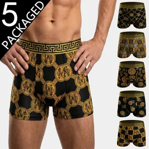 Men's Underwear Pack of 5 Anti-roll Design Breathable Comfortable Full-print Boxer Briefs for All-day Wear Stylish and Comfortable Menswear