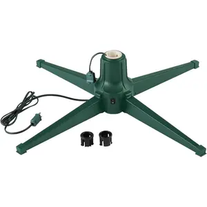 Home Heritage Artificial Christmas Tree Base Rotating Metal Stand for 1 to 1 1/2 Inch Diameter Artificial Christmas Tree Poles, 31 Inch, Green Home Heritage