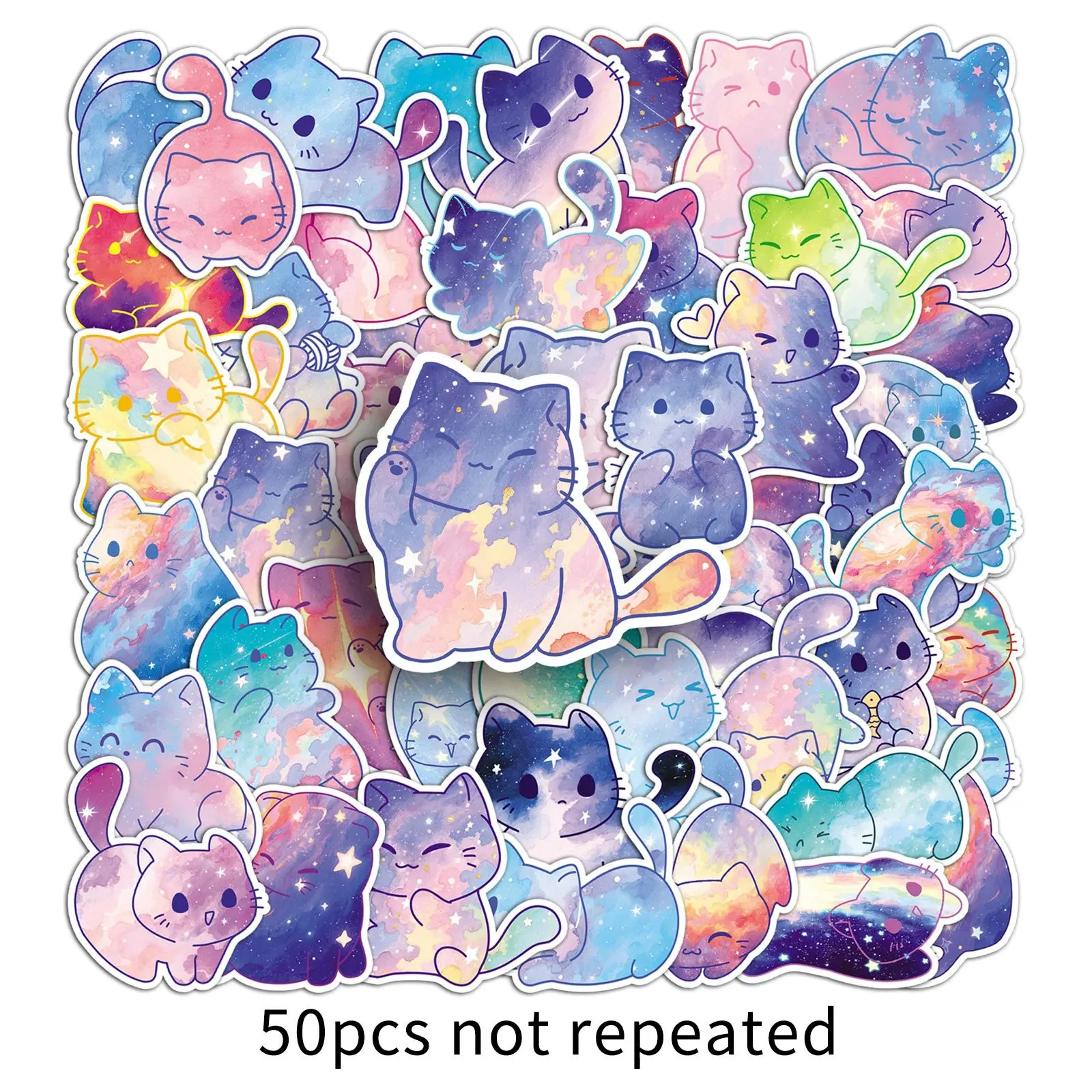 Galaxy Cats - 50pc Large No Repeat Sticker Pack Cute Kawaii Stickers for Decorative Use 50pcs not repeated Kid party favor
