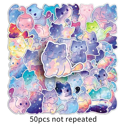 Galaxy Cats - 50pc Large No Repeat Sticker Pack Cute Kawaii Stickers for Decorative Use 50pcs not repeated Kid party favor
