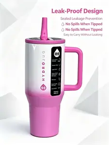 HydroJug 32oz Insulated Tumbler with Handle & Straw, Pink Ombre Stainless Steel Water Bottle, Leakproof, Cup Holder Friendly, Keeps Cold 24 Hours for Gym, Travel, Office