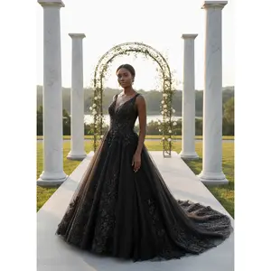 Kristina Black Lace Wedding dress with V-neck