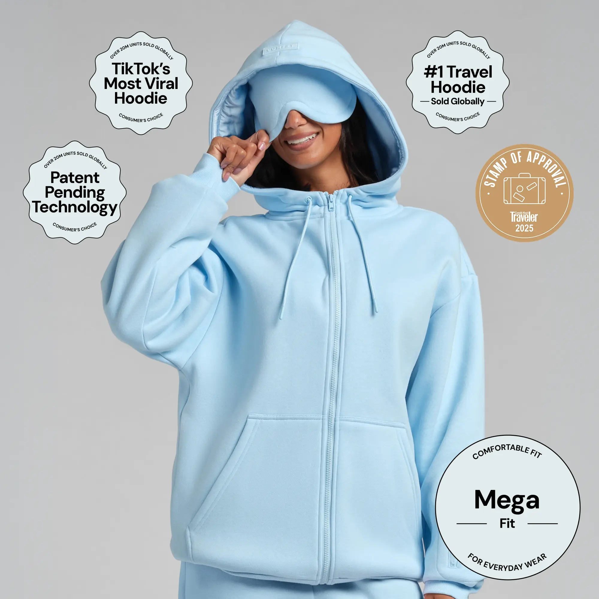 Comfrt | VIP Airplane Mode Travel Zip Hoodie - Mega | CloudTouch Fleece Zip-Up With Silk-Lined Hood & Eye Mask Comfrt | VIP Airplane Mode Travel Zip Hoodie - Mega | CloudTouch Fleece Zip-Up With Silk-Lined Hood & Eye Mask