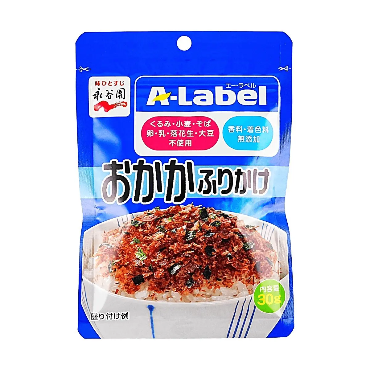 NAGATANIEN A-Label A Furikake Rice Seasoning - Bonito Flakes Flavor, 30g | Allergy-Friendly, No Artificial Colors/Flavors