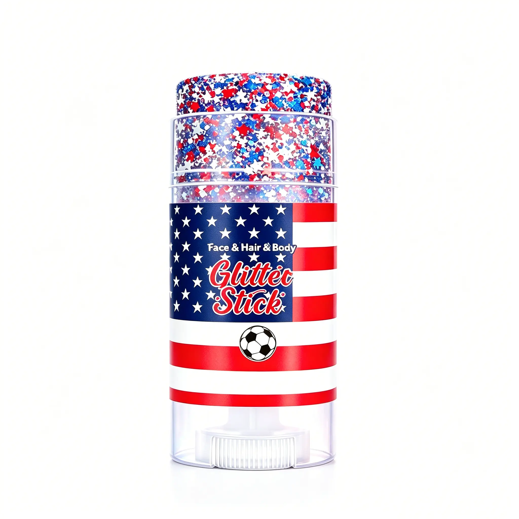 Red white blue star glitter stick, buildable shimmer gel for face hair body, leakproof stick, ideal for  themed party decor