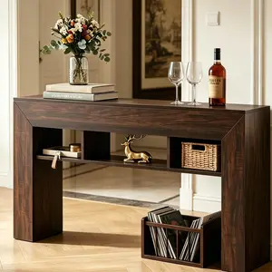 Console Table – 63" Narrow Entryway Accent with Multi-Tier Open Storage Shelves – Narrow Entryway Table, Ideal As Behind Couch Console Table for Living Room, Hallway, Foyer – Dark/Light Brown