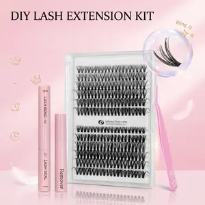 Eyelash Extensions 9-17mm DIY Lash Extension Kit Lash Bond and Seal Waterproof, Lash Applicator, Thick False