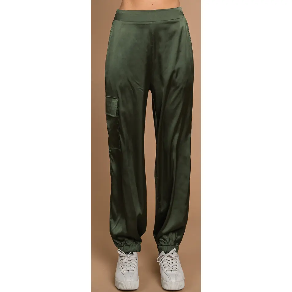 Still Alive Satin Cargo Joggers - Olive