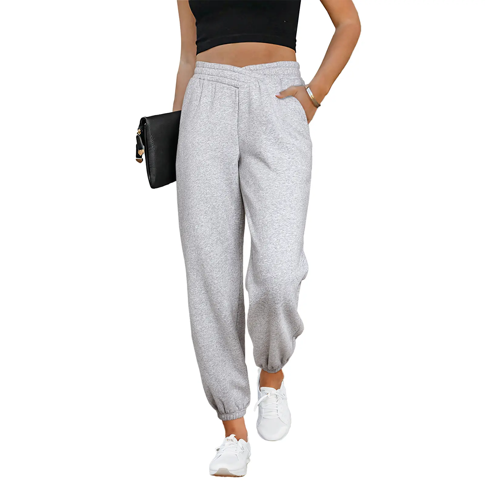 Aleumdr Women's V Crossover Waist Sweatpants Baggy Y2K Jogger Pants Wide Leg Fleeced Lounge Pants Sporty Breathable Outfits SwimWeek
