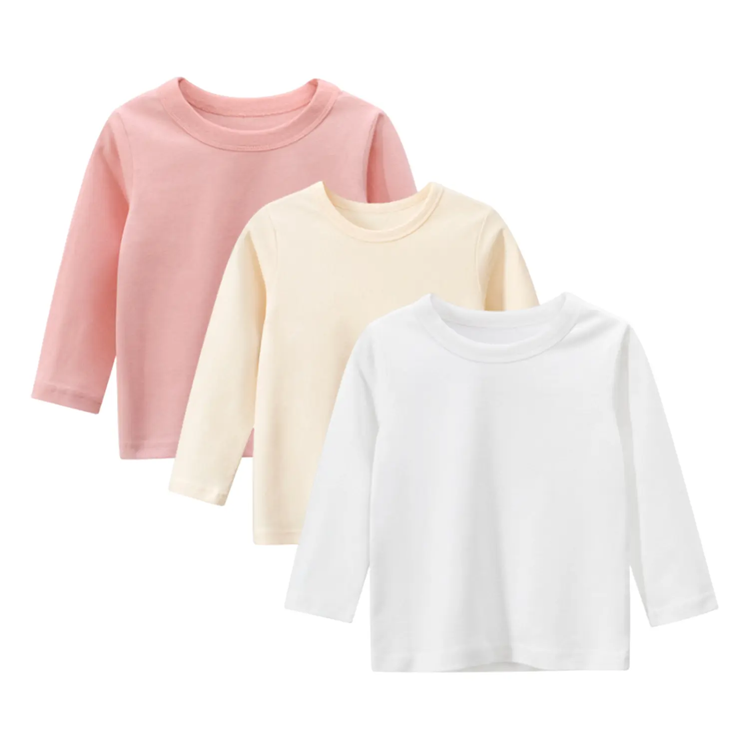 Toddler Girls 3 Packs Long Sleeve Shirts,100% Cotton Casual Crewneck Basic T-Shirt 2-7T