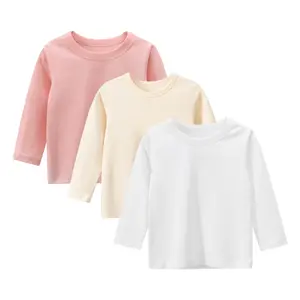 Toddler Girls 3 Packs Long Sleeve Shirts,100% Cotton Casual Crewneck Basic T-Shirt 2-7T