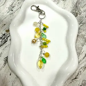 Handmade Lemon Beaded Keychain | Fruit Charm Bag Clip | Cottagecore Purse Charm | Cute Gift for Her | Yellow Green Summer Accessory