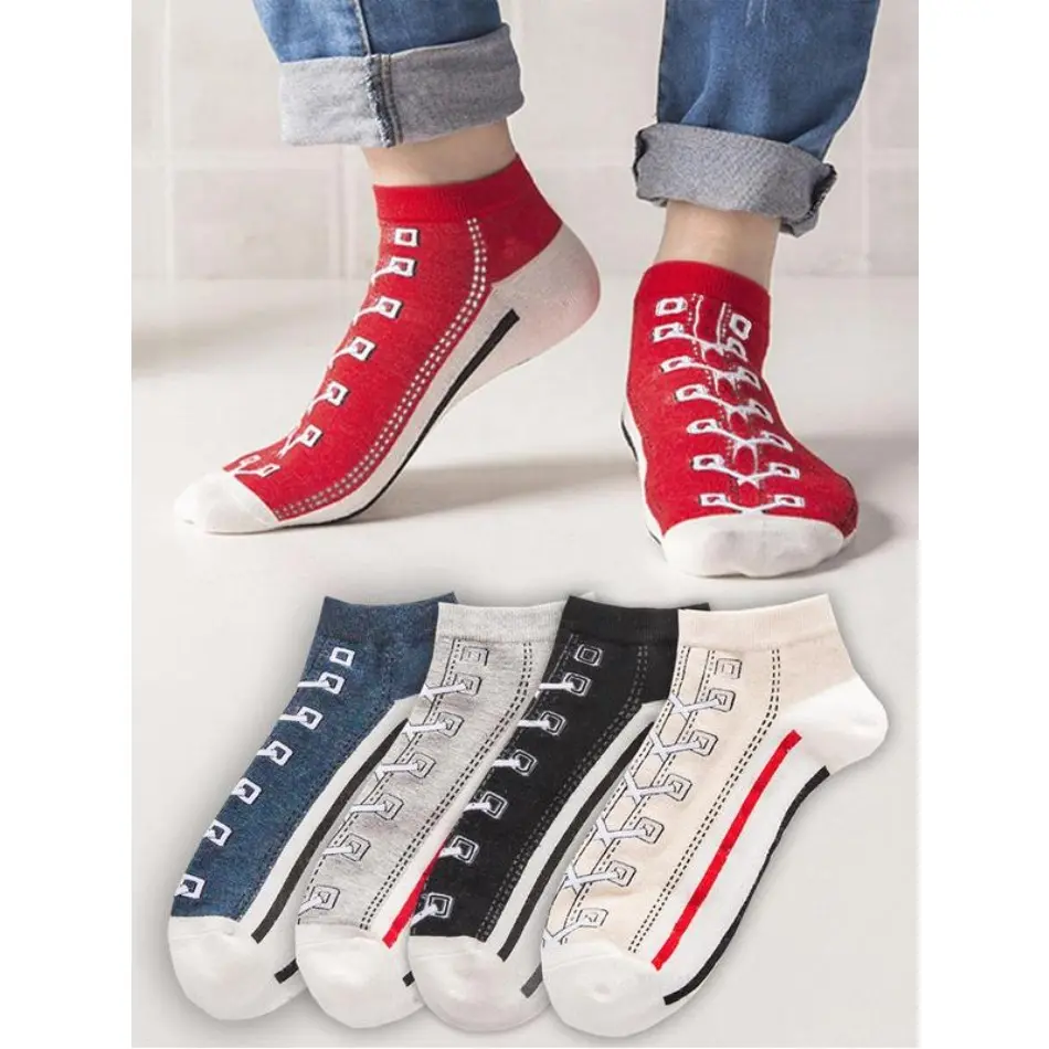 2026 New Mensfashion Men's 5-Pair Multicolor Graphic Low Cut Funky Athletic Mixed Color Ankle Socks - Casual Knitted Sports Socks for Summer Daily Wear (TikTokShop), Low Cut Socks