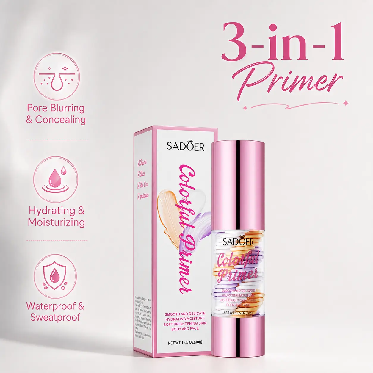 Blurring Face Primer | 3-in-1 Smoothing Makeup Base for Clean Girl Aesthetic | Hydrating Pore Eraser | Transparent Finish for Glass Skin Priming Lightweight Moisturizing Correction Brightening Foundation Oil