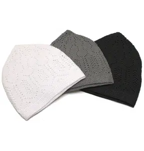 Islamic Men's Knit Kufi Cap | Combo Set of 3 - White, Gray, & Black