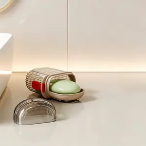 Portable Soap Box with Lid, Soap Canister, Soap Saver, 1 Count Mini Soap Draining Storage Holder, Soap Dish for Home Bathroom & Outdoor Camping