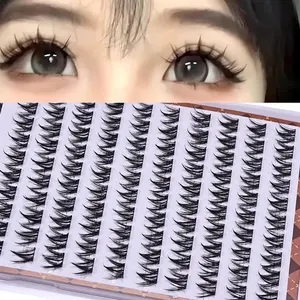 Self-adhesive False Eyelashes, 1 Box Natural Curling W-shaped Sunflower Lash Extension, Eyelash Extensions, DIY Manga Eyes for Women & Girls, Makeup