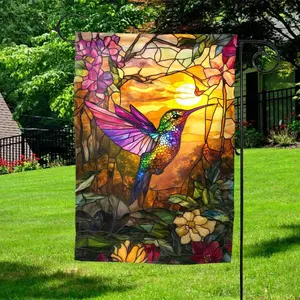 Stained Glass Hummingbird Garden Flag | Artistic Garden Flag | Floral Yard Flag | Summer Bird Decor C1ET04