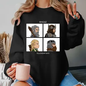 LOTR Ringaz Fellowship Days Band Style Shirt, Retro Medieval Characters Graphic Tee, Wizard Archer Warrior Vintage Parody Tshirt Hoodie Sweatshirt