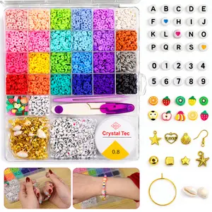 6000pcs Clay Beads Bracelet Making Kit, Preppy Flat Polymer Beads with Charms, DIY Friendship Jewelry Craft Gift Idea for DIY Enthusiasts