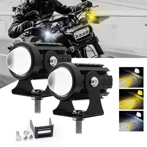 FCCEMC 1pc 12V Mini Motorcycle Driving Light LED Projector Lens Headlight Spotlight Lighting ATV Scooter Dual Color Super Bright Fog Light Motorcycle Headlights